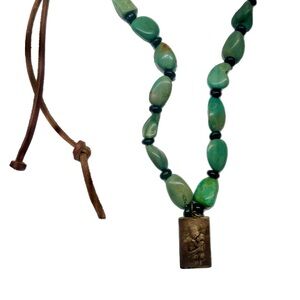 🏷️Handmade Green Stone Necklace Bracelet Set Madonna Child🏷️